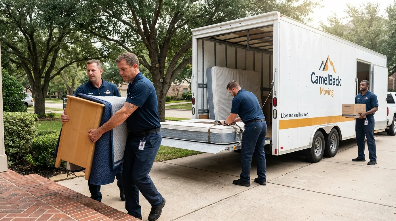 Crew loading residential truck for cross-state move from Robbins, IL